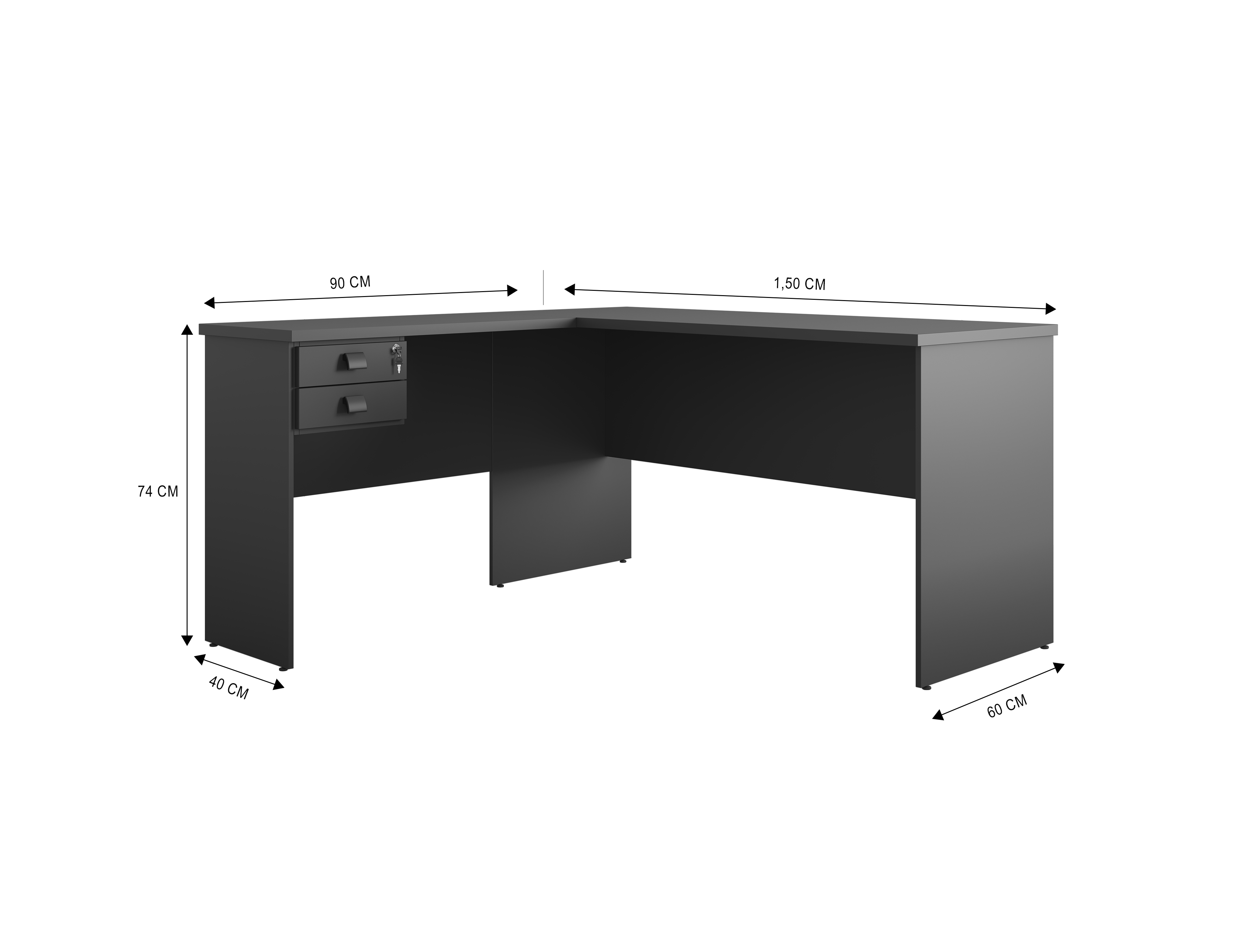 Mesa em L 1500 Eco Preto