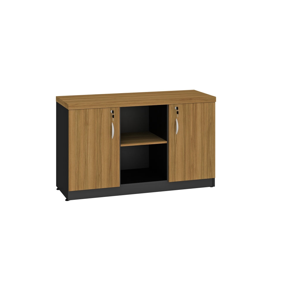 Armário Baixo Credenza 02 Portas 01 Nicho Preto/Málaga Linha Tek