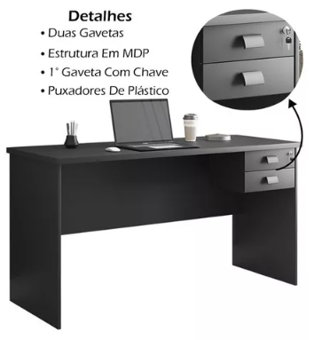 Mesa Eco 1200 com 2 gavetas Preto