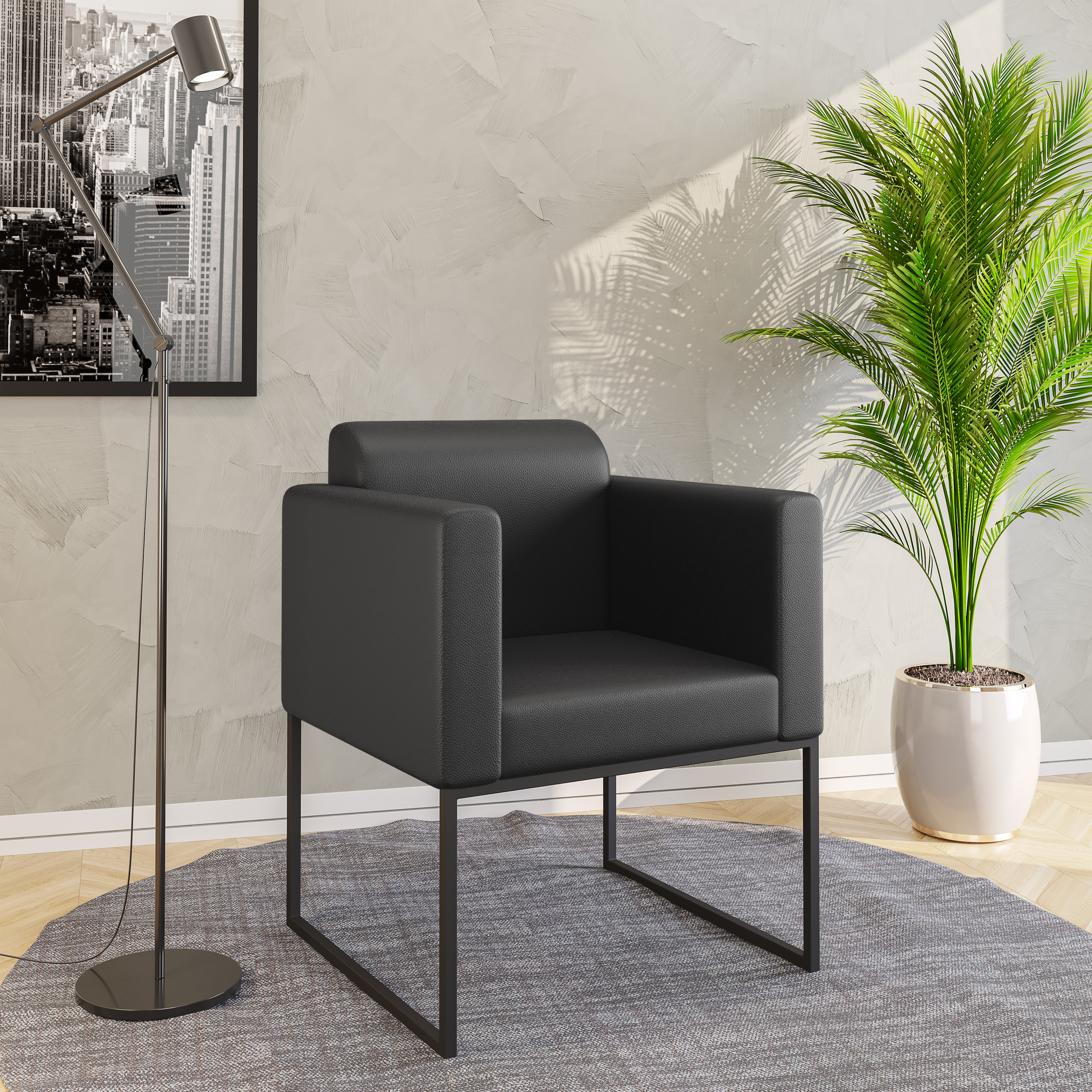 Poltrona Ana Individual Couro Preto