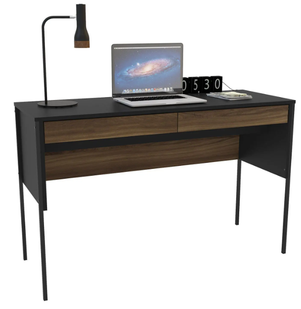 Mesa Maiorca 120cm 2 Gavetas Preto/Avelã