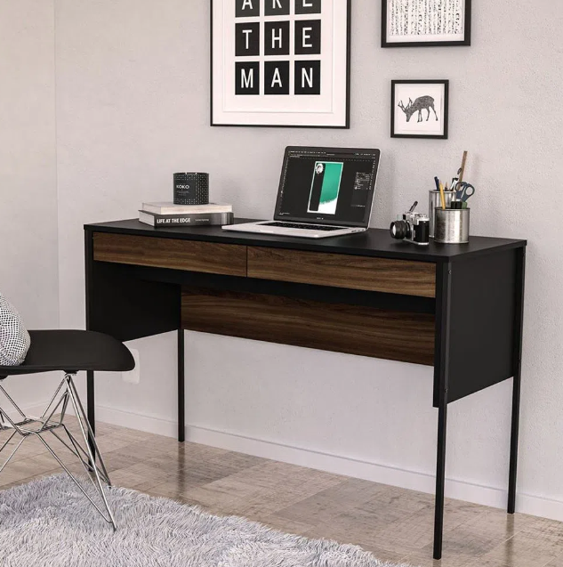 Mesa Maiorca 120cm 2 Gavetas Preto/Avelã